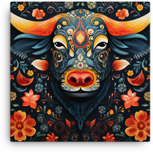 Midnight Garden Cow Canvas Wall Art