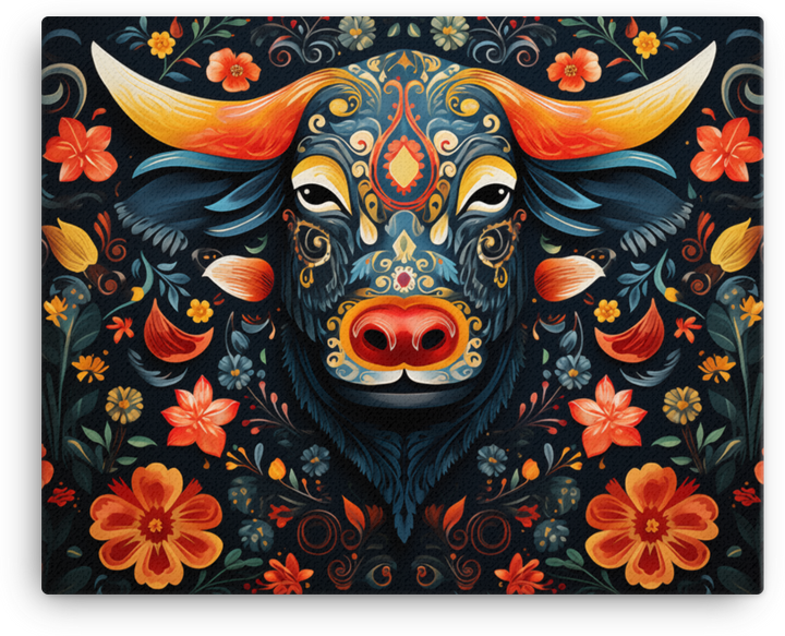 Midnight Garden Cow Canvas Wall Art