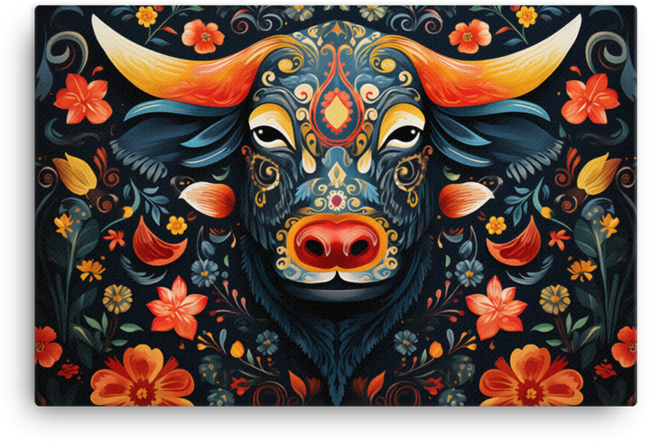 Midnight Garden Cow Canvas Wall Art