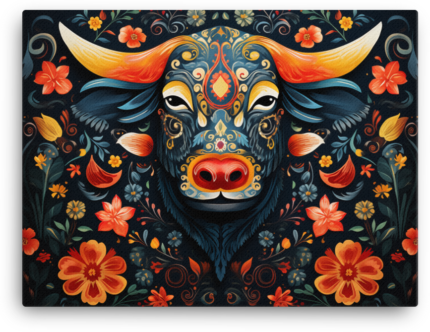 Midnight Garden Cow Canvas Wall Art - Visual Funky