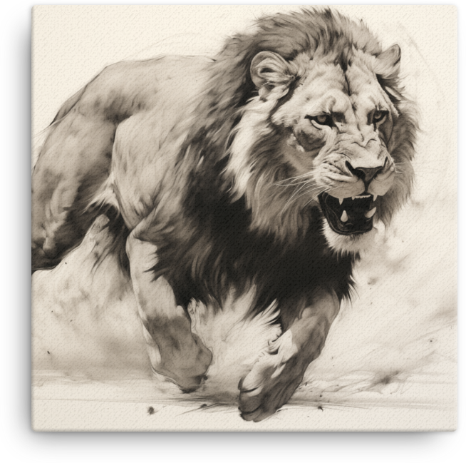 Monochrome Charge Lion Canvas Wall Art