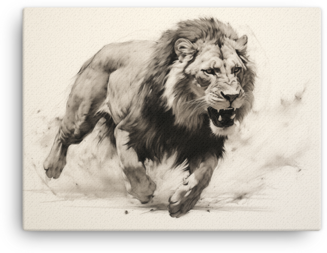 Monochrome Charge Lion Canvas Wall Art