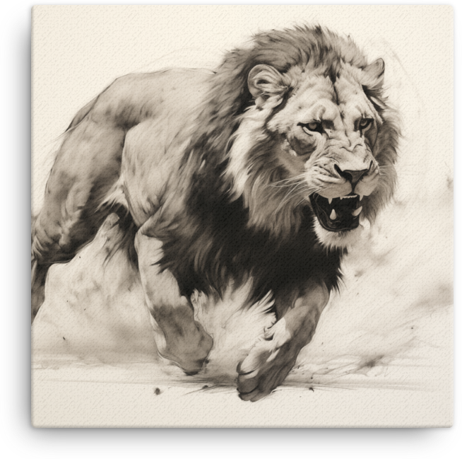 Monochrome Charge Lion Canvas Wall Art