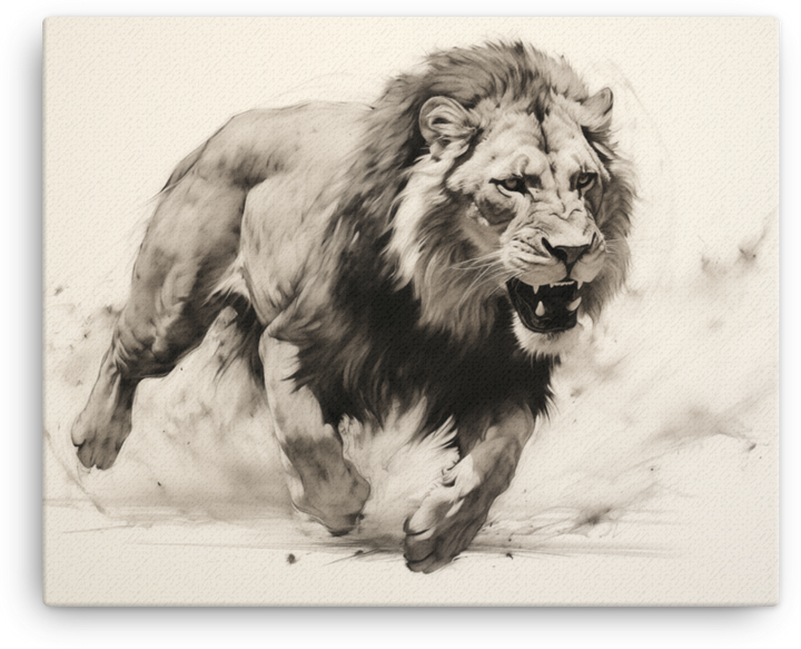 Monochrome Charge Lion Canvas Wall Art