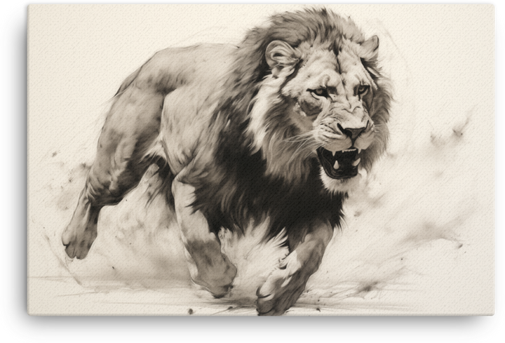 Monochrome Charge Lion Canvas Wall Art