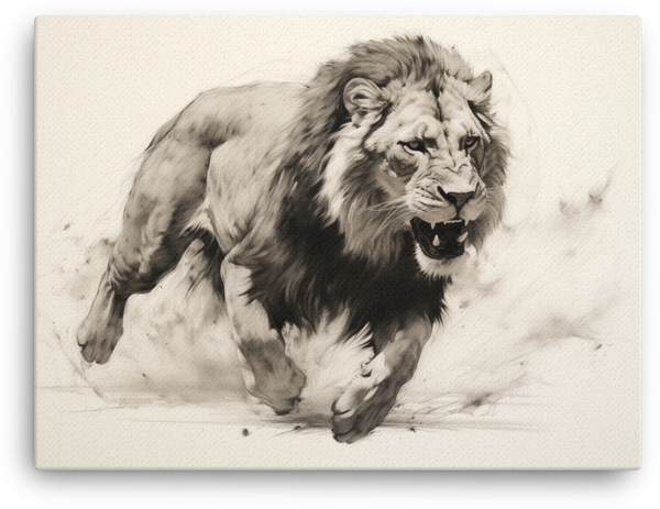 Monochrome Charge Lion Canvas Wall Art