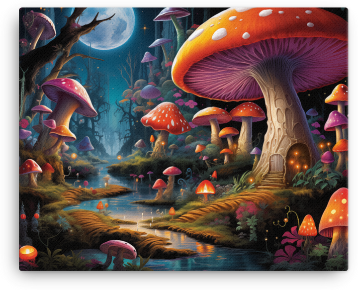 Moonlit Mushroom Fantasy Canvas