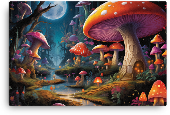 Moonlit Mushroom Fantasy Canvas