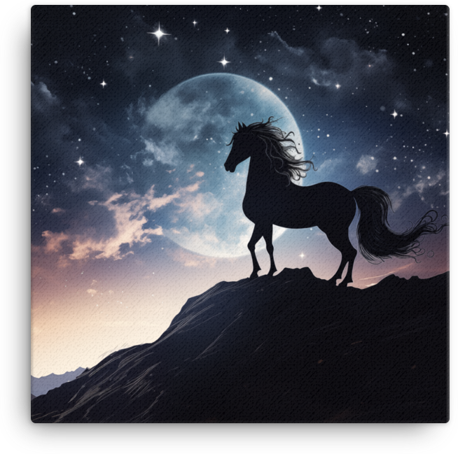 Moonlit Silhouette Horse Canvas Wall Art