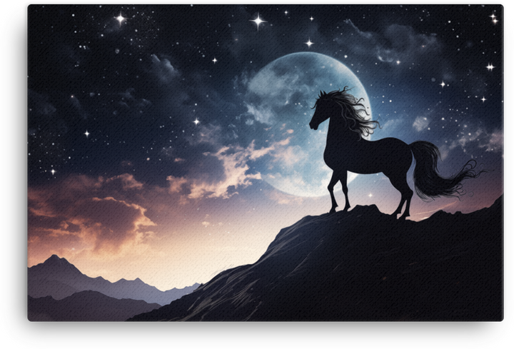 Moonlit Silhouette Horse Canvas Wall Art