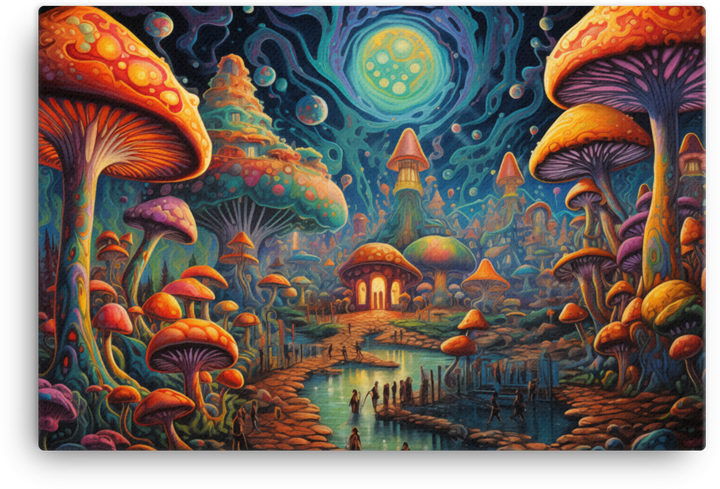 Mystical Mushroom Galaxy at Dusk Canvas