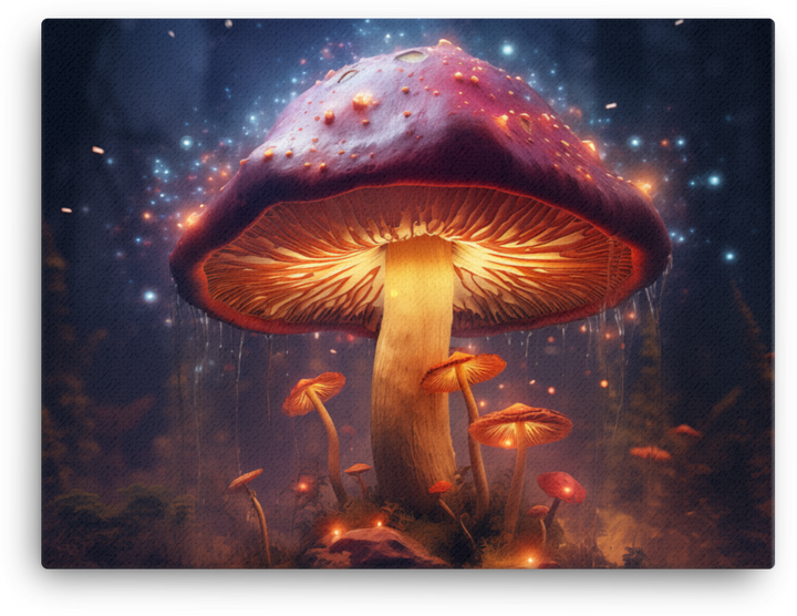 Mystical Mushroom Glow Under Starry Sky Canvas