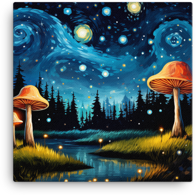 Mystical Night Mushroom Path Canvas