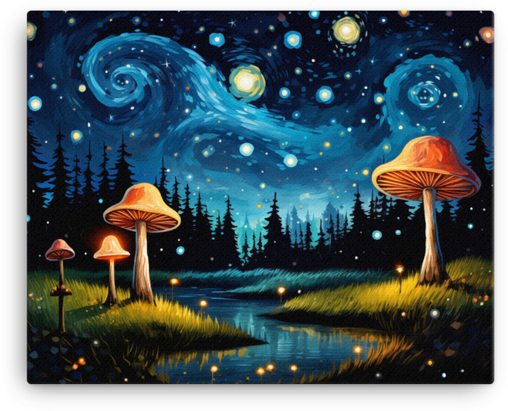Mystical Night Mushroom Path Canvas