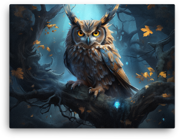 Mystical Owl in Moonlit Woods Canvas Wall Art