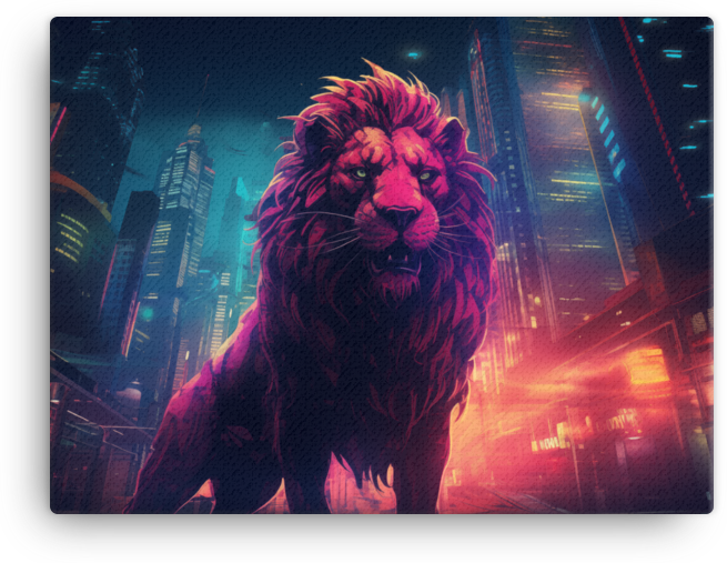 Neon Metropolis Lion Canvas Wall Art