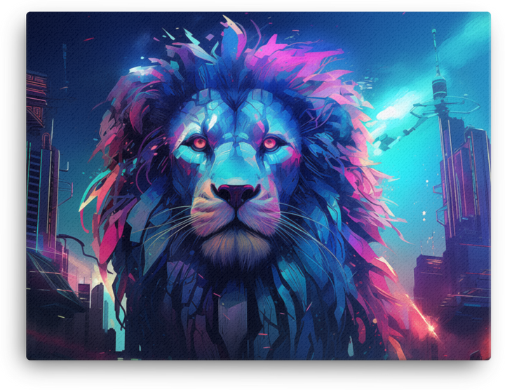 Neon Urban Jungle Lion Canvas Wall Art