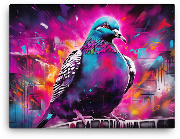 Neon Urban Pigeon Canvas Wall Art