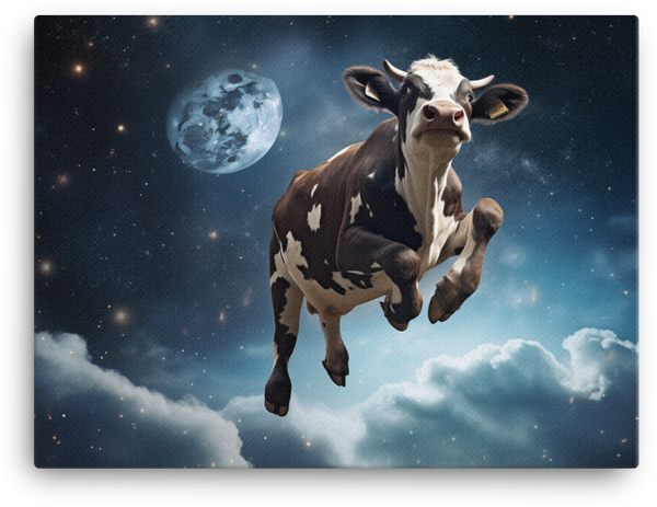 Over the Moon Cow Canvas Wall Art