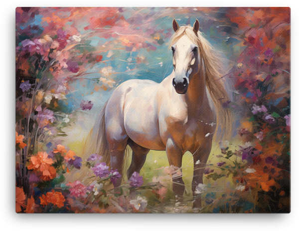 Pastel Meadow Stallion Canvas Wall Art