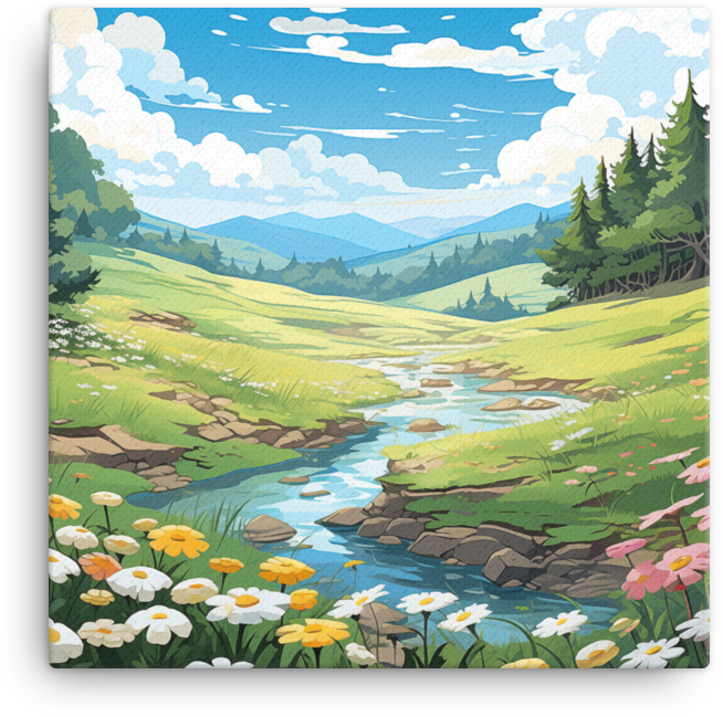 Pastoral Meadow and Babbling Brook Canvas