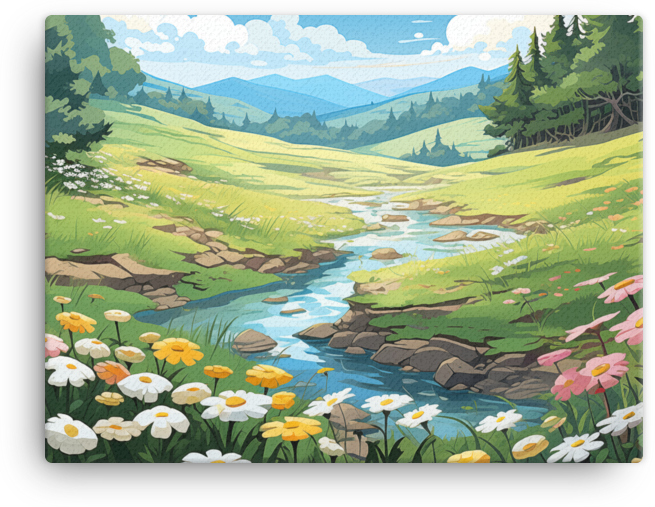 Pastoral Meadow and Babbling Brook Canvas