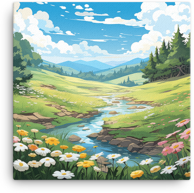 Pastoral Meadow and Babbling Brook Canvas