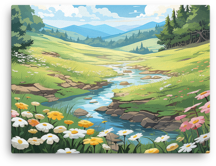 Pastoral Meadow and Babbling Brook Canvas