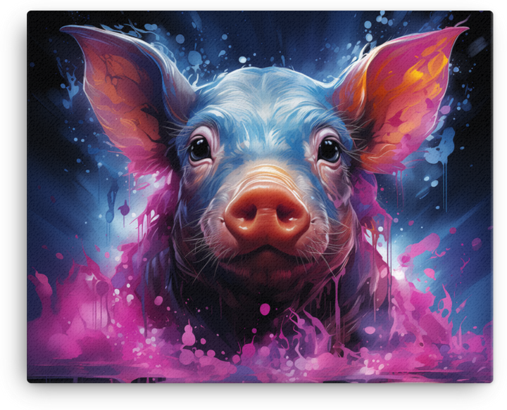 Pop Art Piglet in Splashes of Pink Canvas