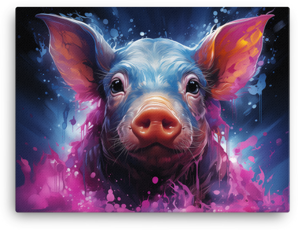Pop Art Piglet in Splashes of Pink Canvas