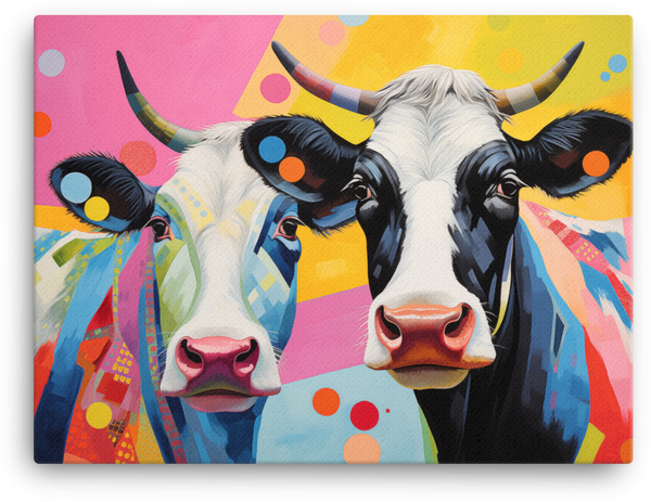 Pop Duo Cows Canvas Wall Art