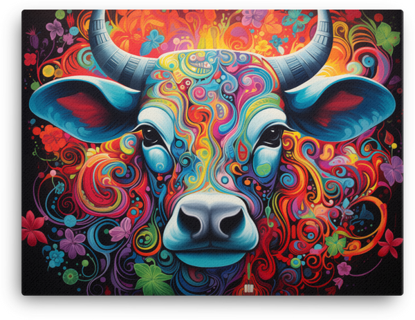 Psychedelic Dreams Cow Canvas Wall Art