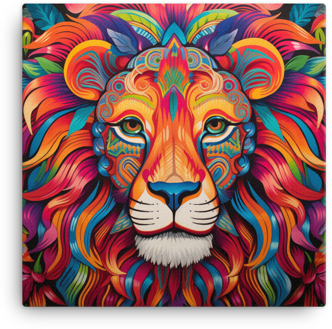 Psychedelic Jungle Lion Canvas Wall Art