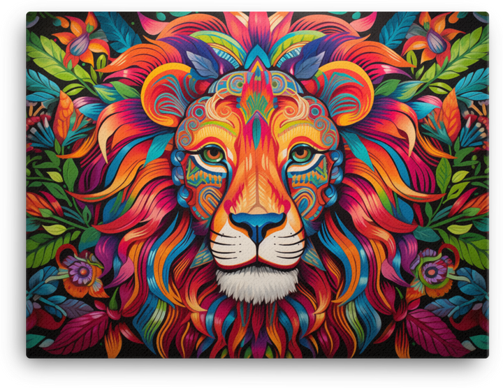 Psychedelic Jungle Lion Canvas Wall Art