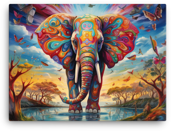 Psychedelic Safari Elephant Canvas Wall Art