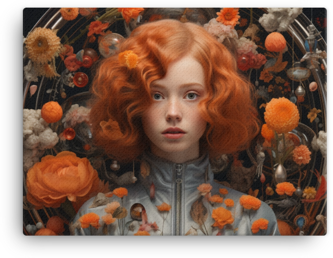 Radiant Redhead Amidst Floral Splendor Canvas