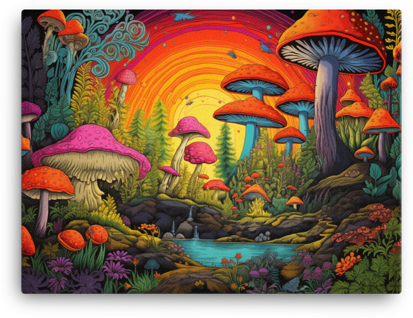 Rainbow Mushroom Forest Retreat Canvas