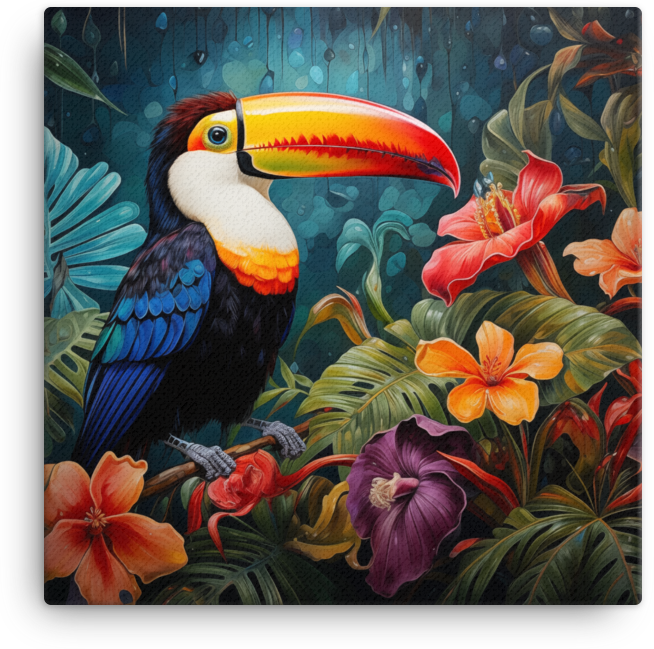 Rainforest Toucan in Bloom Canvas Wall Art