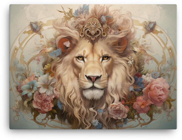 Regal Floral Crown Lion Canvas Wall Art