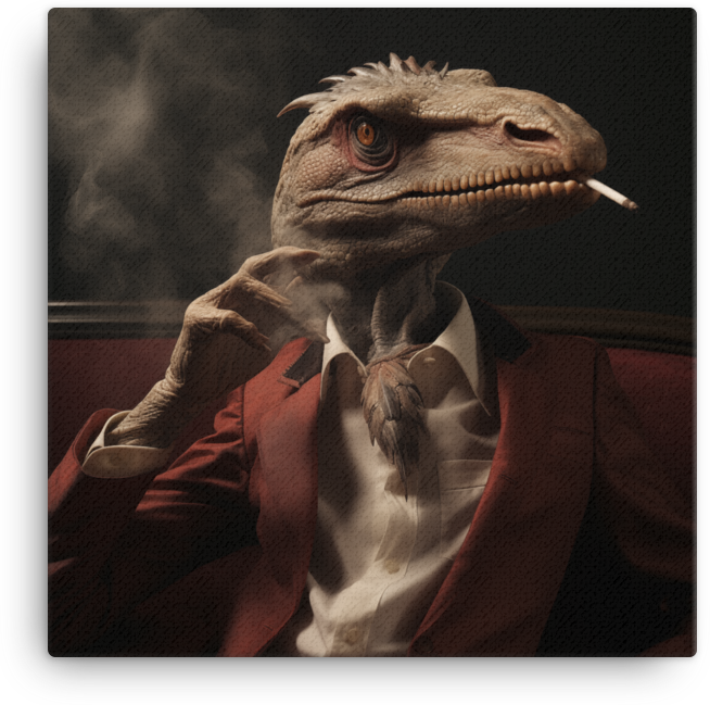 Retro Raptor Gentleman in Red Canvas