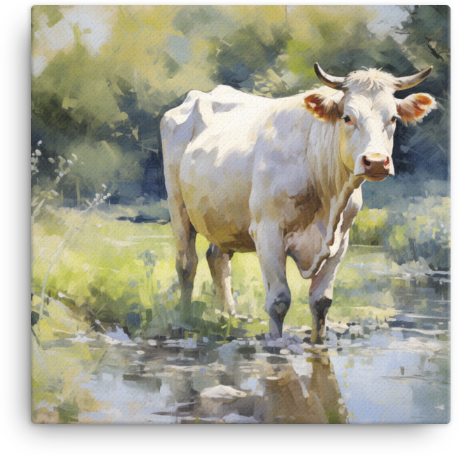 Riverside Grazing Cow Canvas Wall Art