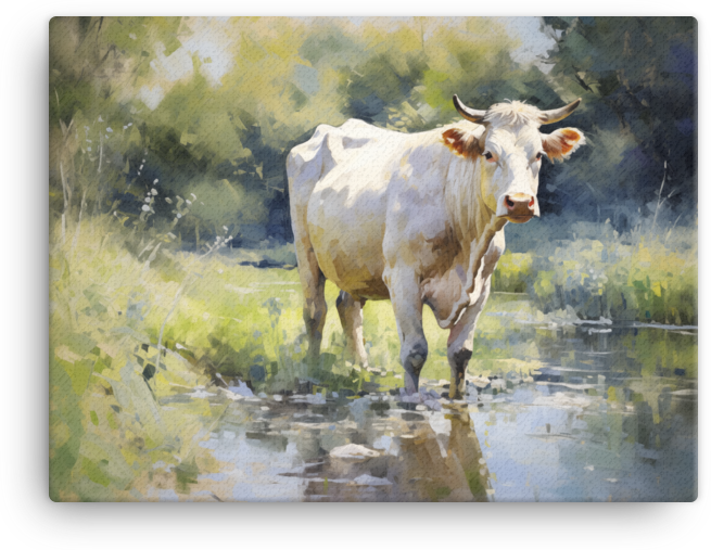 Riverside Grazing Cow Canvas Wall Art