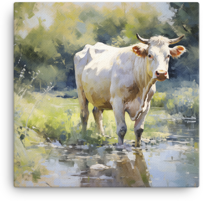 Riverside Grazing Cow Canvas Wall Art