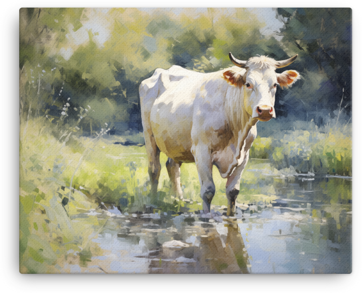 Riverside Grazing Cow Canvas Wall Art