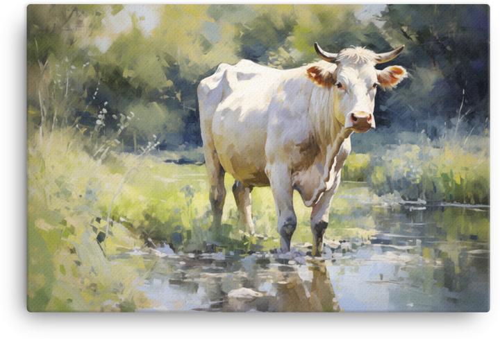 Riverside Grazing Cow Canvas Wall Art