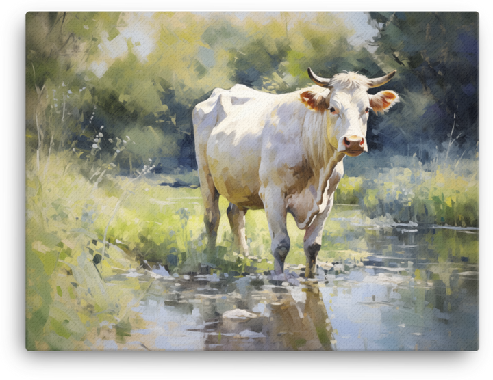 Riverside Grazing Cow Canvas Wall Art