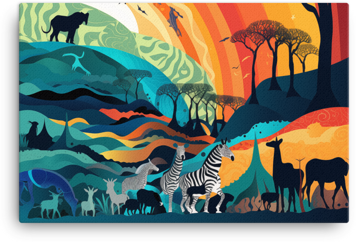 Safari Sunset Silhouette Wildlife Canvas