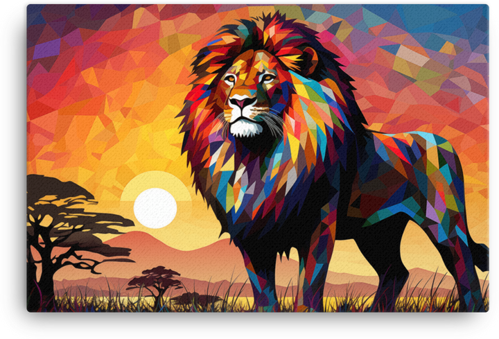 Savannah Sunset Geometric Lion Canvas Wall Art