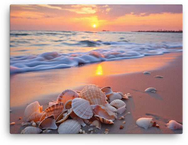 Seashell at Coastal Sunset Canvas wall art