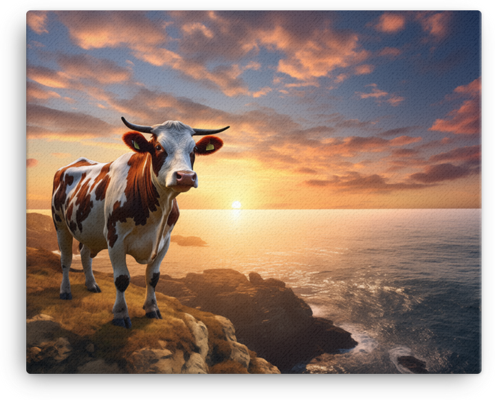 Seaside Sunset Cow Canvas Wall Art